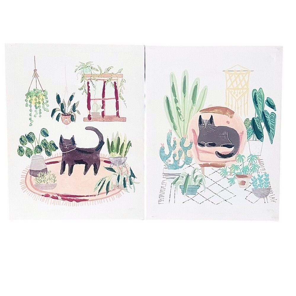 Urban Jungle Cat Plant Animal Art On Canvas  By Mary Urban Home Decor - Picture 2 of 6